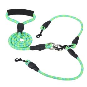 Double Dogs Leash No-Tangle Dogs Lead Reflective Dogs Walking Leash w/ Swivel Coupler Padded Handle (Option: TwoDogLeash Green)