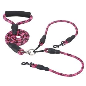 Double Dogs Leash No-Tangle Dogs Lead Reflective Dogs Walking Leash w/ Swivel Coupler Padded Handle (Option: TwoDogLeash RoseRed)
