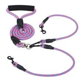 Double Dogs Leash No-Tangle Dogs Lead Reflective Dogs Walking Leash w/ Swivel Coupler Padded Handle (Option: TwoDogLeash Pink)